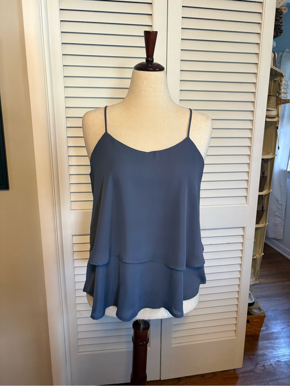 Francesca's Collections Slate Blue Layered Spaghetti Strap Blouse Tank